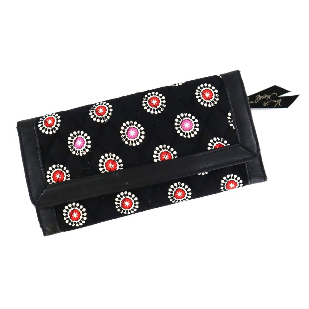 Vera Bradley Quilted‎ Trifold Wallet Womens O/S Black Functional Purse Travel